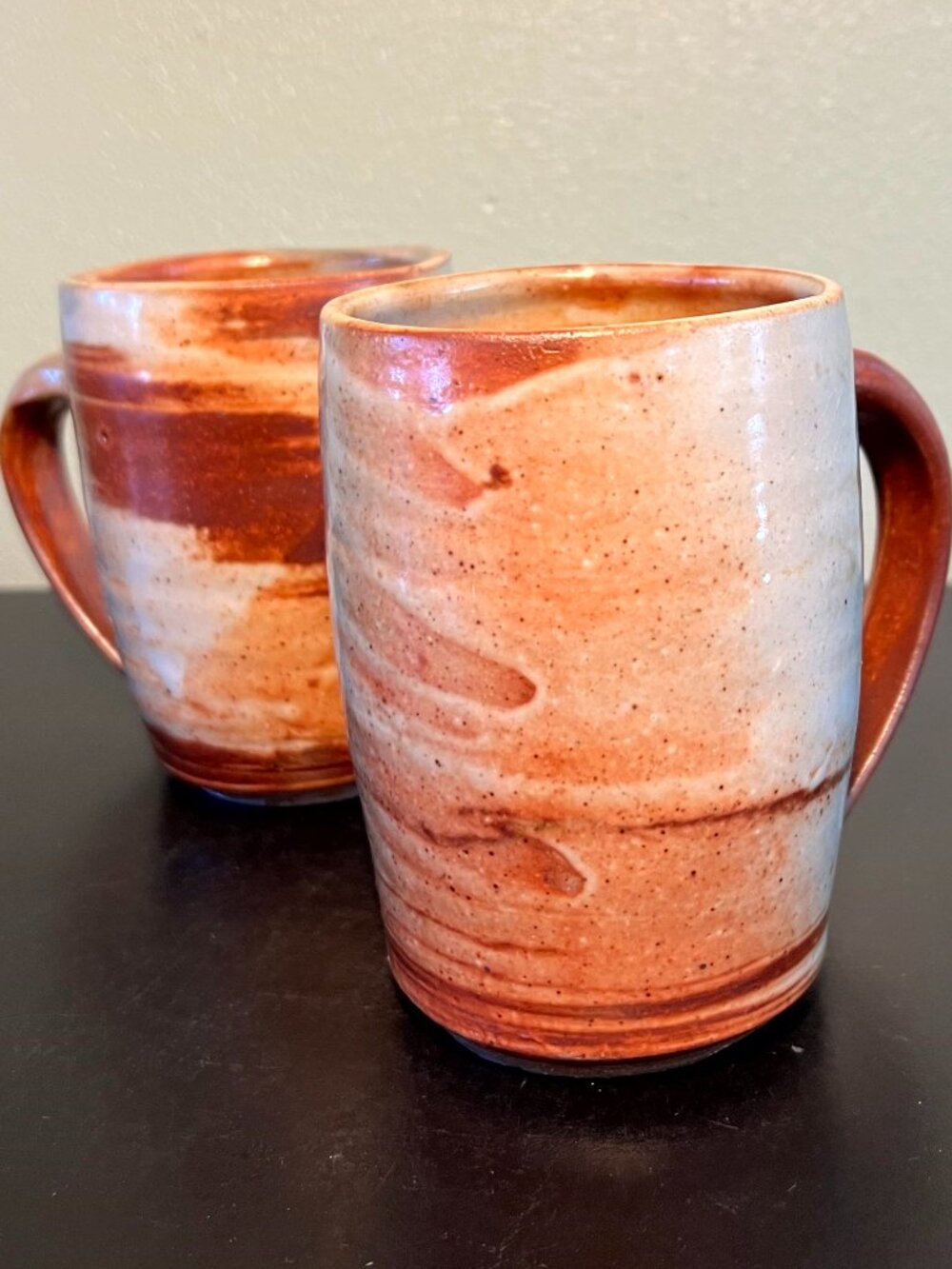 Set of 2 Spencer Bernhardt Signed Handcrafted Studio Art Pottery Salt-Glaze Mugs